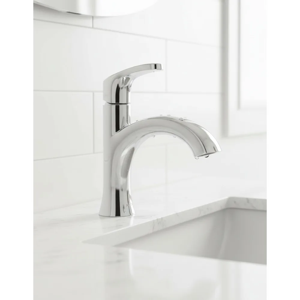 

Chrome Single Hole Bathroom Sink Faucet with Deck Plate for Modern Homes, Easy Install