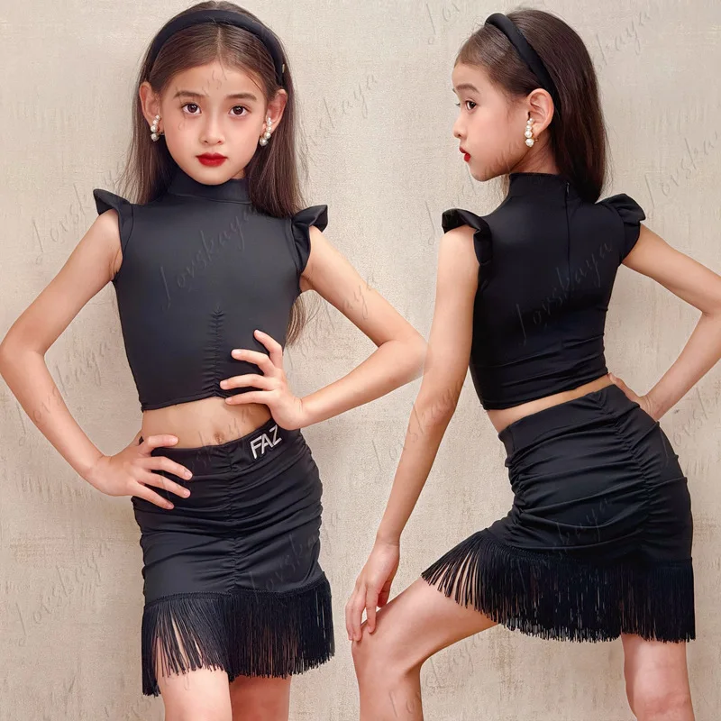 

Латинский интернет-тренировочный танцевальный костюм знаменитостей для девочек, костюм для бальных танцев, тренировочный набор с кисточками