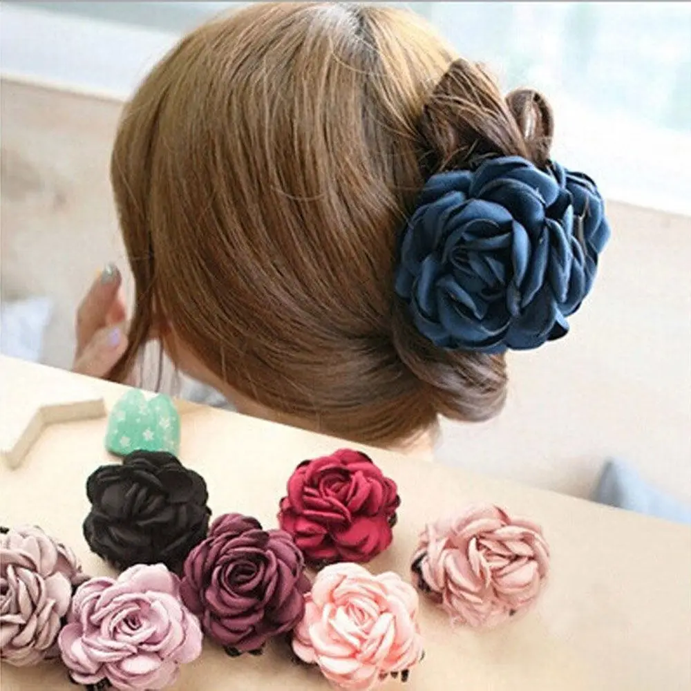 Beauty 1 Pcs Lady Chiffon Accessories Women Hair Clip Hair Claw Jaw Rose Flower Barrette