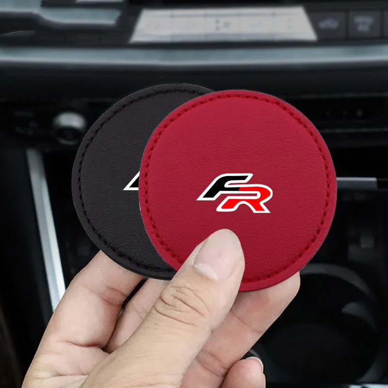 2PCS Car Leather Pattern Coaster Non Slip Water Cup Mat for Seat FR Alhambra Leon Ateca Arona Altea ltea Cupra Toledo Tarraco