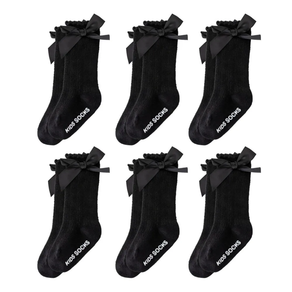 

6 Pairs Fashion Long Baby Knee Socks Soft Comfortable Kids Socks Breathable Elastic Big Bow Hosiery Baby Clothing