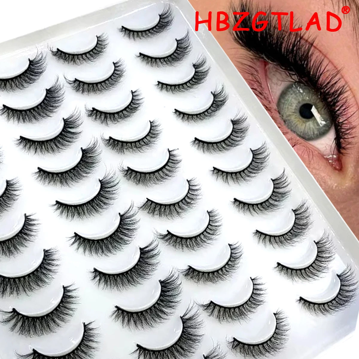 HBZGTLAD 20 Pairs 3D Faux Mink Lashes Natural False Eyelashes Dramatic Fluffy Soft Wispy Volume Cross Reusable Eyelashes