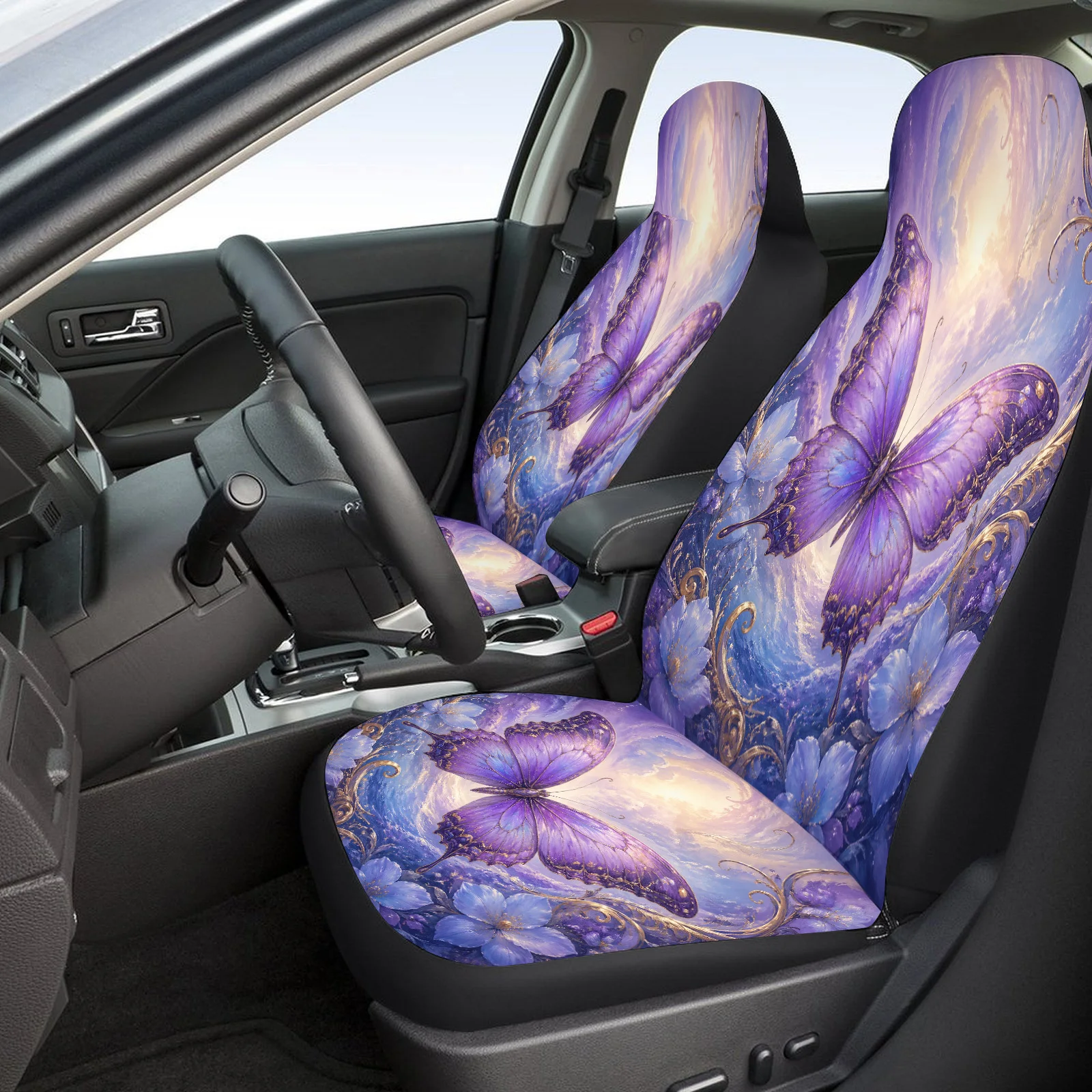 Butterfly Fantasy Themed Car Seat Cover Set For Most Cars Trucks, Trendy Breathable Car Seat Protector Covers Full Set, Universa