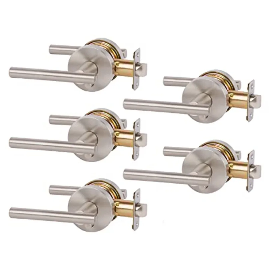 أجهزة رافعة باب أوروبية للخصوصية من النيكل الساتان من Kain Design لتطبيقات السرير والحمام، 5 عبوات من لمسة نهائية عالية الجودة مع متينة