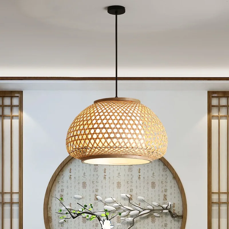 

Retro Handmade Wicker Rattan Bamboo Pendant Light Modern Simple Creative Design Lighting for Home Woven Hanging Chandelier Lamp