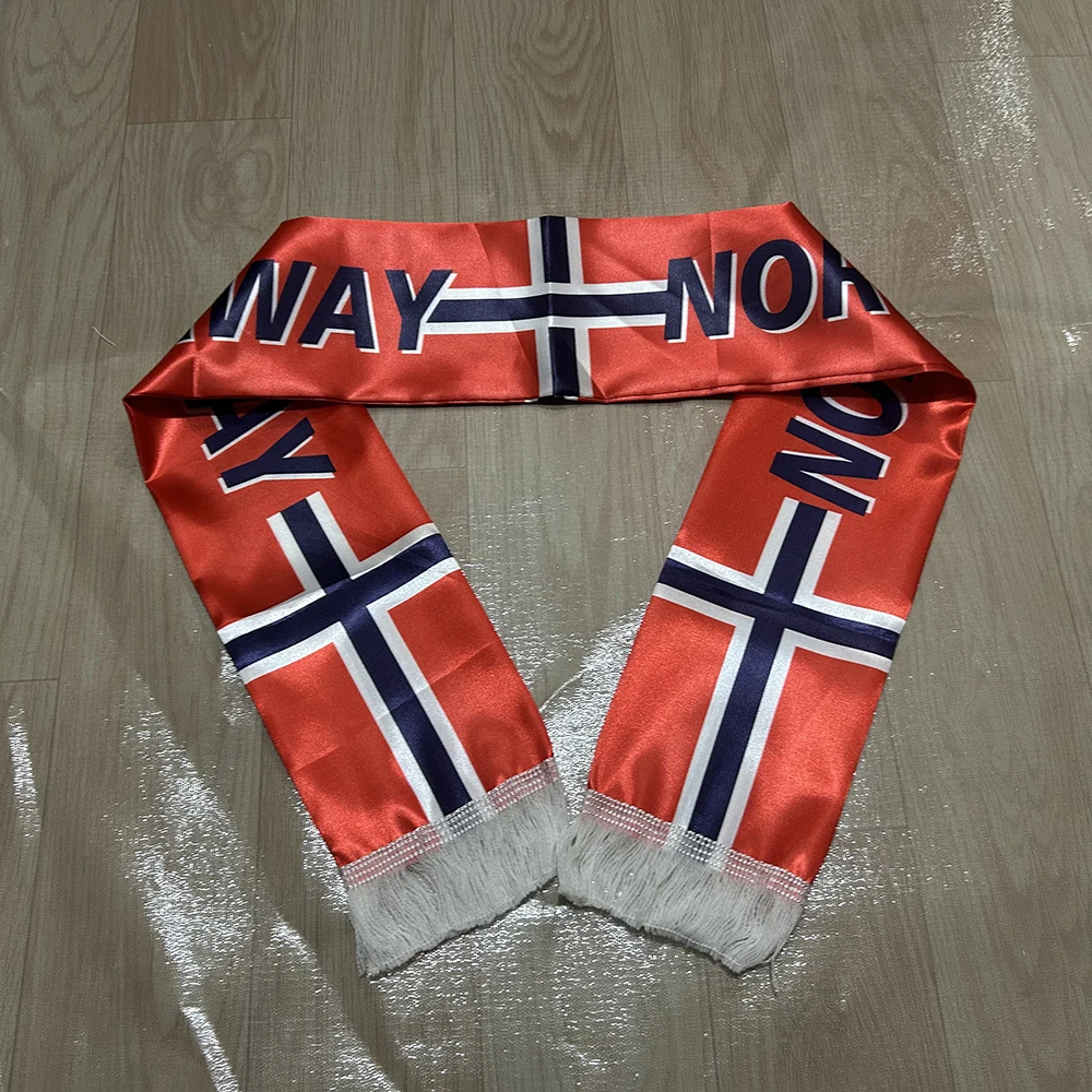 （TIKI FLAG）Norway Scarf 14x135cm Double-sided Printed Norway Flag Satin Norseland Scarf Suitable for world cup Sports Events
