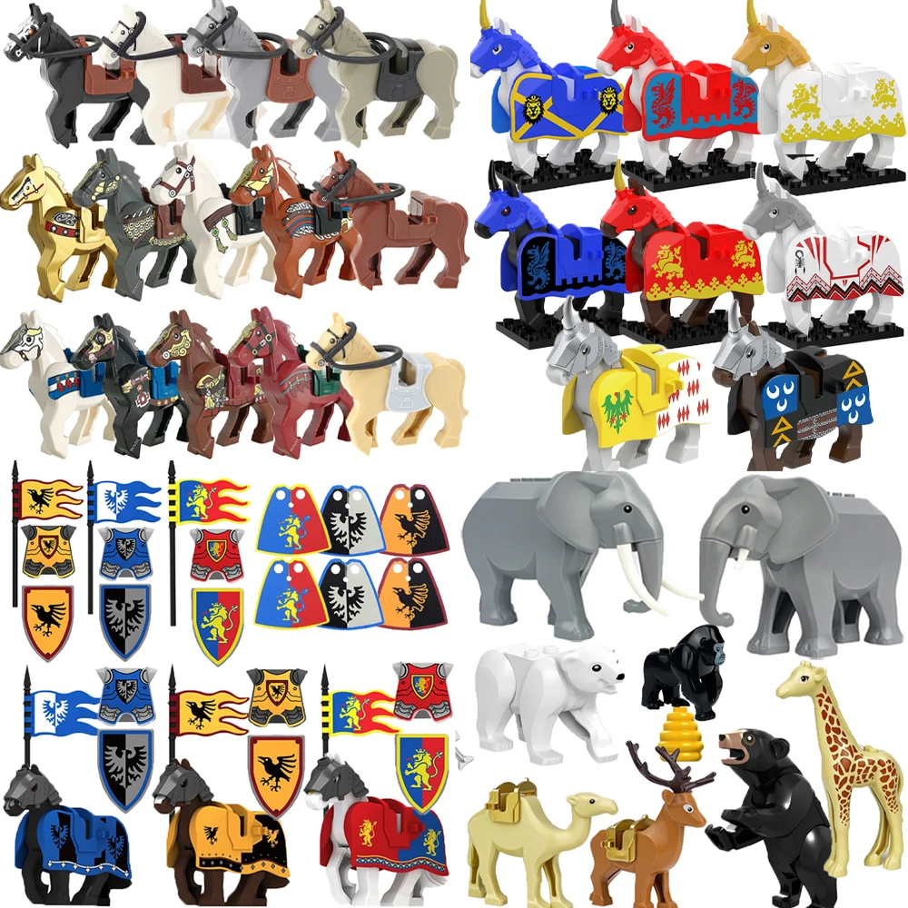 

Medieval Zoo Building Blocks Character Accessories Mounts Animals Deer Elephants Camels Wolves Warhorses Bricks Toy Gifts K080