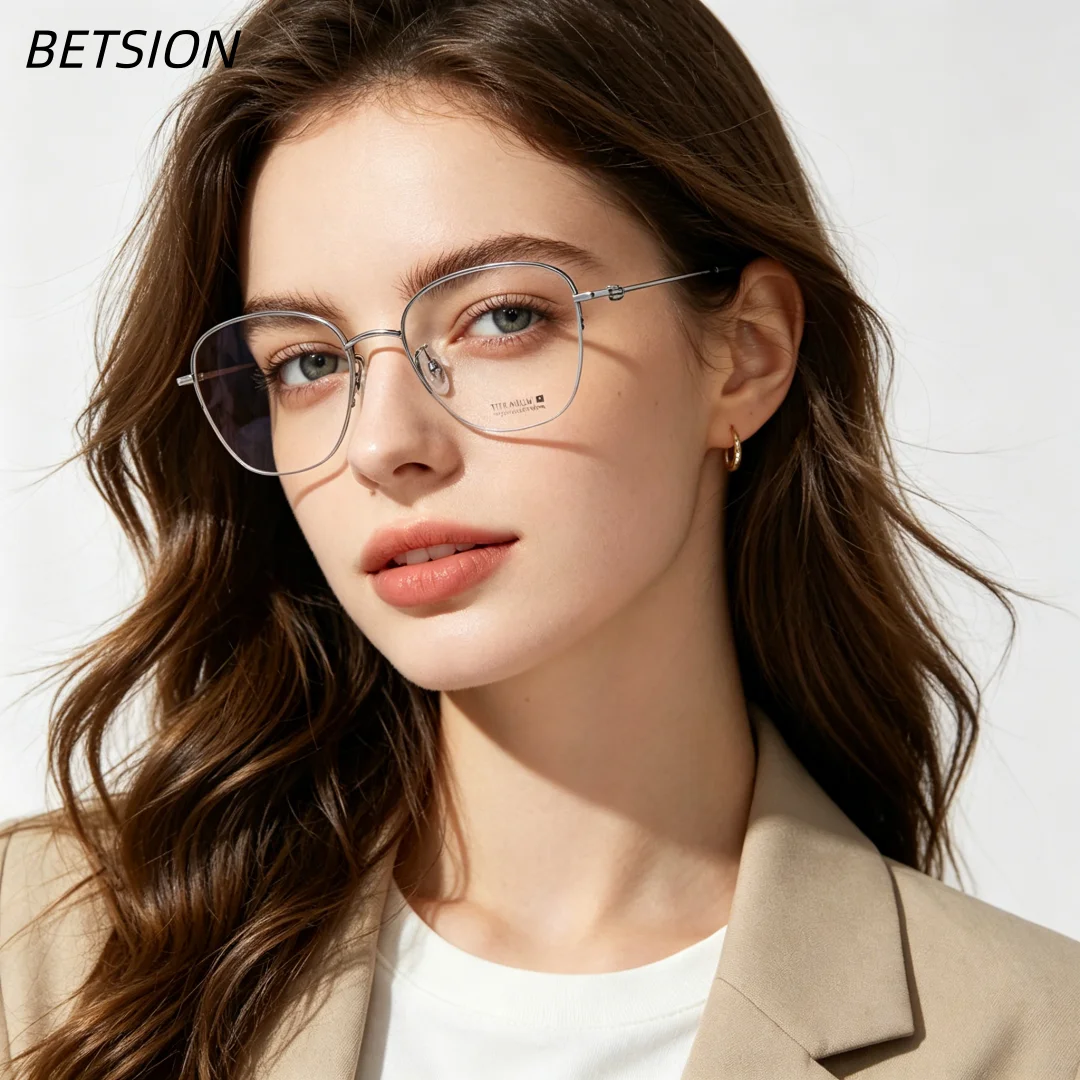 

BETSION Ultra Light Pure Oval 8g Eyeglass Frame Retro Titanium Half Rim Spectacles Women Business Everyday Wear Glasses #70100