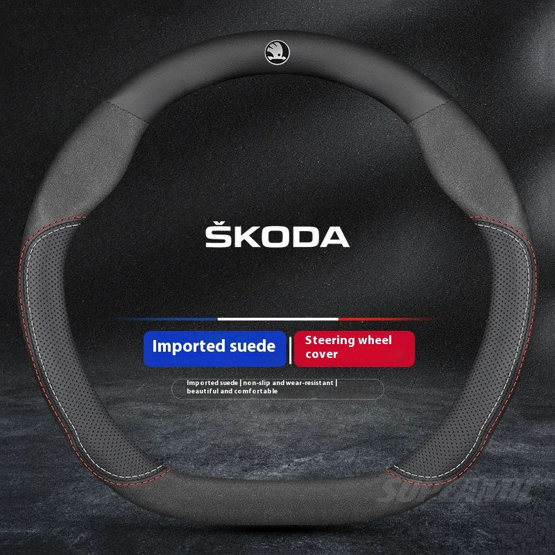 Para Skoda Octavia Fabia Rapid Superb Karoq Kodiaq Scala Citigo Kamiq cuero gamuza protector para volante de coche accesorios para automóviles