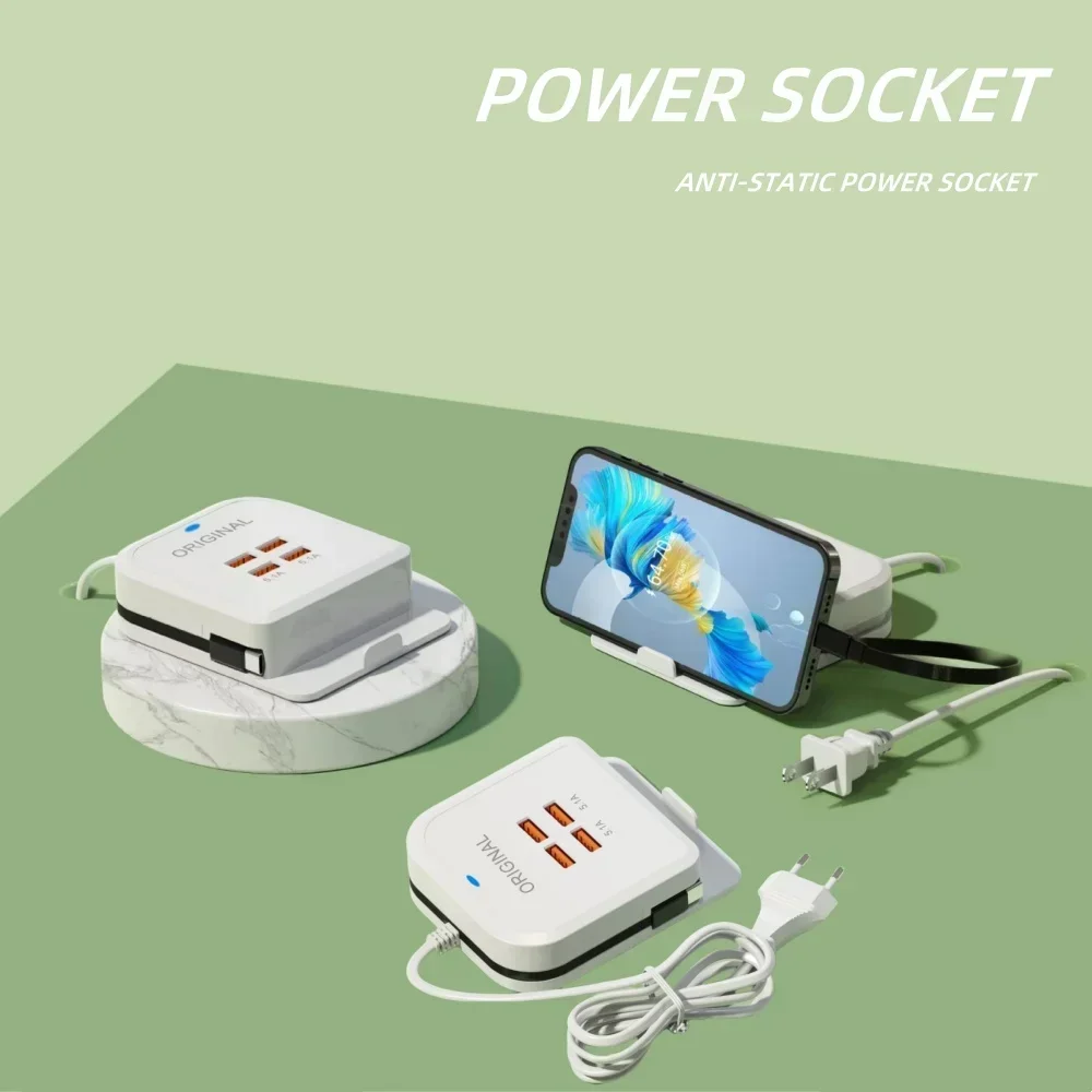 USB قطاع الطاقة شاحن الهاتف المحمول 4 منافذ شحن سريع مع كابل نوع C مقبس شحن سريع آيفون 15 Xiaomi سامسونج #5