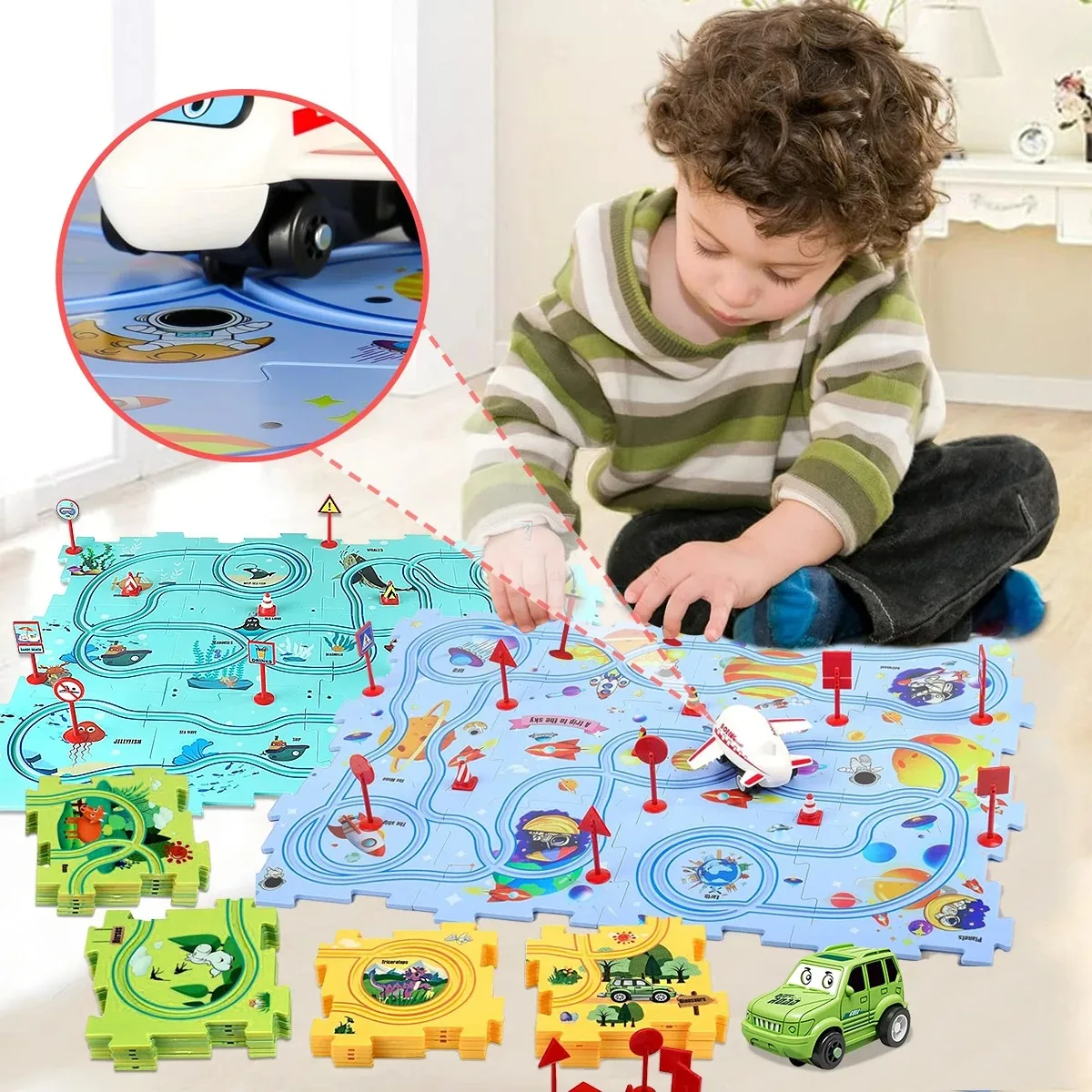 New Puzzle Set Children\'S Toys Multi-Functional Railroad Car Mini Road Signs Diy Jigsaw Puzzle Toys Boys Girls Exquisite Gifts