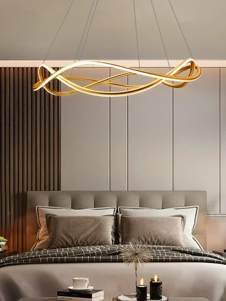 Modern Stylish 3D Curved Suspension Iron LED Pendant Lights Art Creative Indoor Lamp for Living Room Home Decoration Chandeliers
