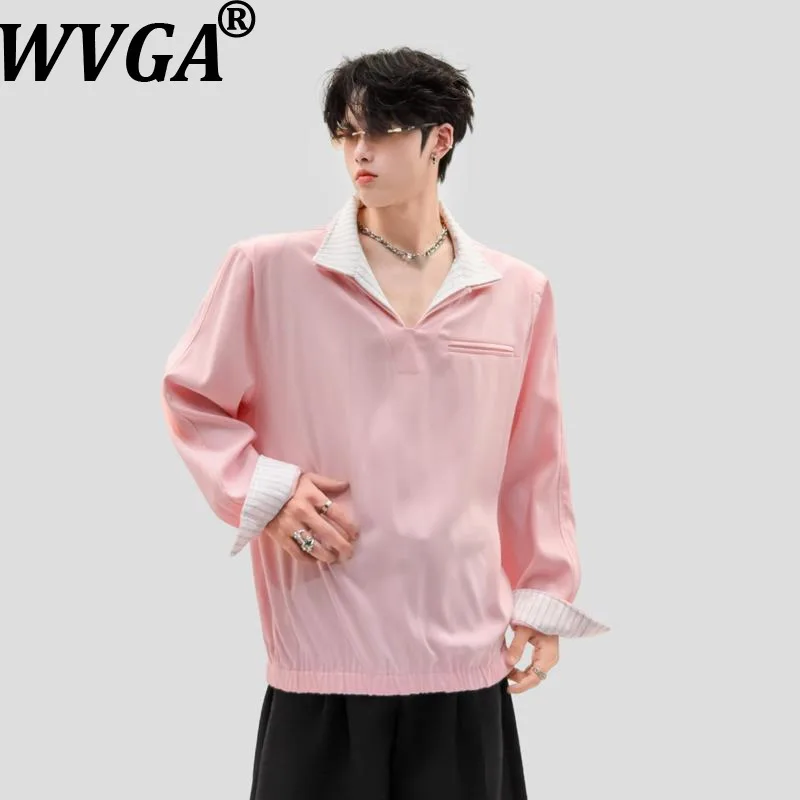 WVGA Spring Autumn New Men Simple Pullover Loose Versatile High-end Faux Two-piece Trendy Shirt Niche Chic Casual Top Ins W27754