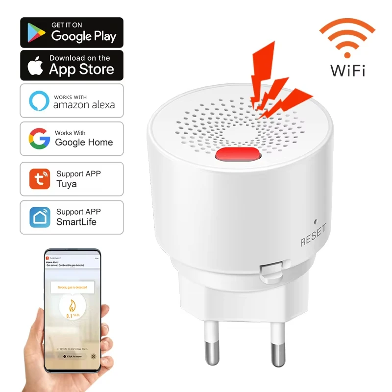 

Tuya Natural Gas Sensor Smart Home Wifi Detection Home Smart LPG Leakage Alarm Fire Safety Protection Home Security