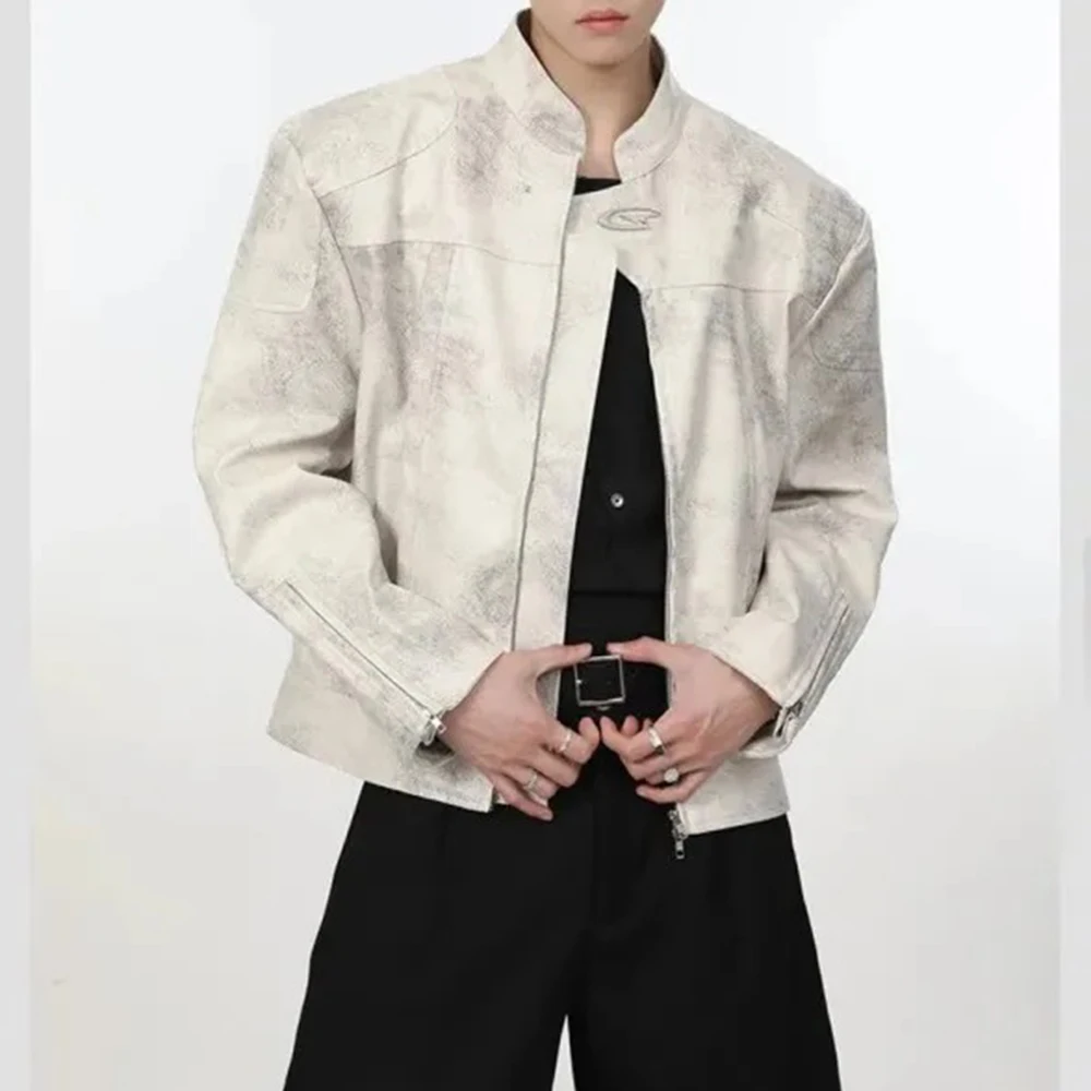 

2025 Winter Men's Solid Color Long-Sleeved Leather Jacket American Retro Fashion Trendy High Street Loose Casual Niche Men's Top