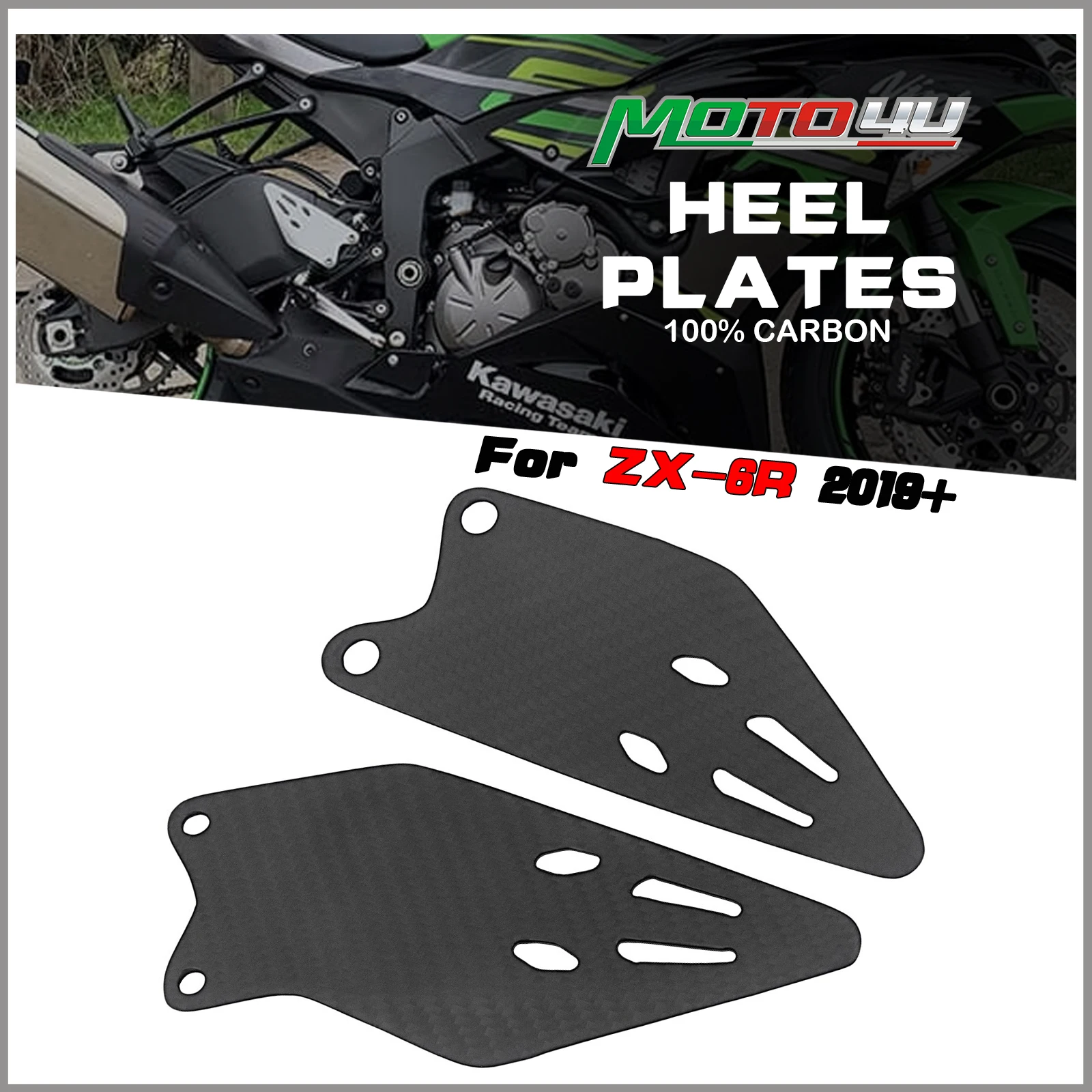 

For KAWASAKI NINJA ZX6R ZX-6R ZX-636 2019-2024 Real Carbon Fiber Heel Guard Rearset Plate Foot Peg Protector Motorcycle Parts