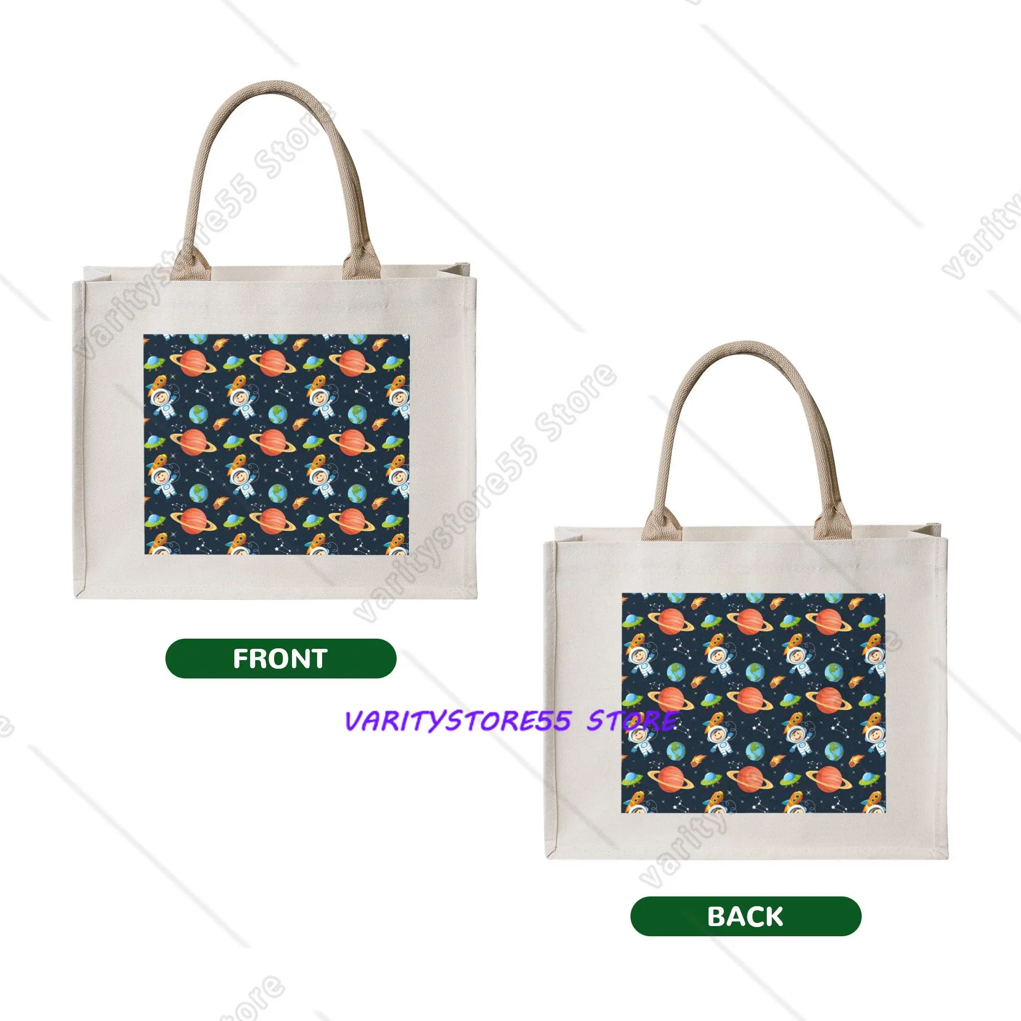 Space Universe Astronaut Groceries Shopping Bag Custom Shopper Tote Shoulder Bag Big Capacity Portable UFO Spaceship Handbag