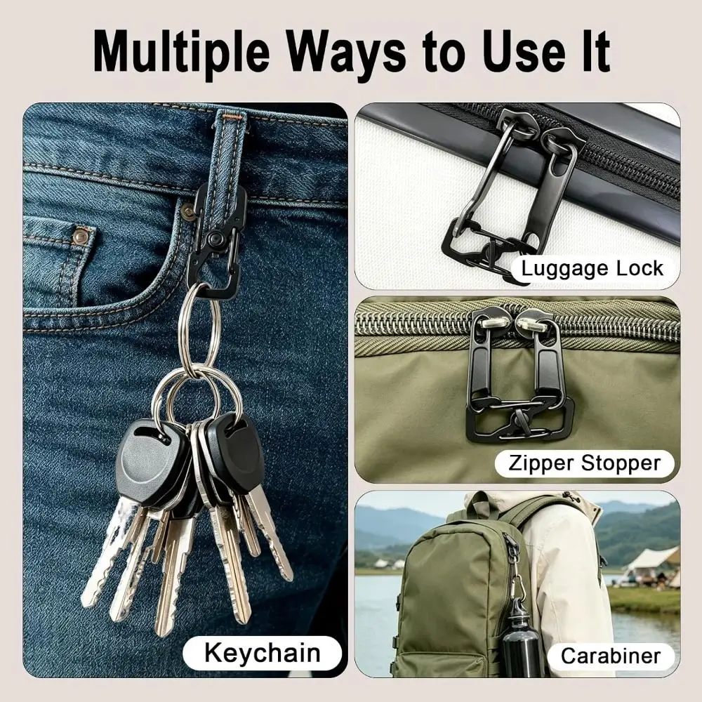 Security Stainless Steel Zipper Clips Anti Theft Quick Release Zipper Locks Lightweight Carabiner Travel Essentials