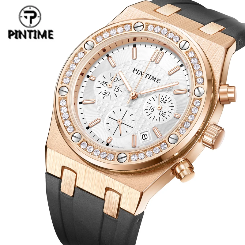 PINTIME Silicone Mens Watch Top Brand Luxury Quartz Clock Calendar Military Watch Men Sport Wristwatch Relogio Masculino Relojes