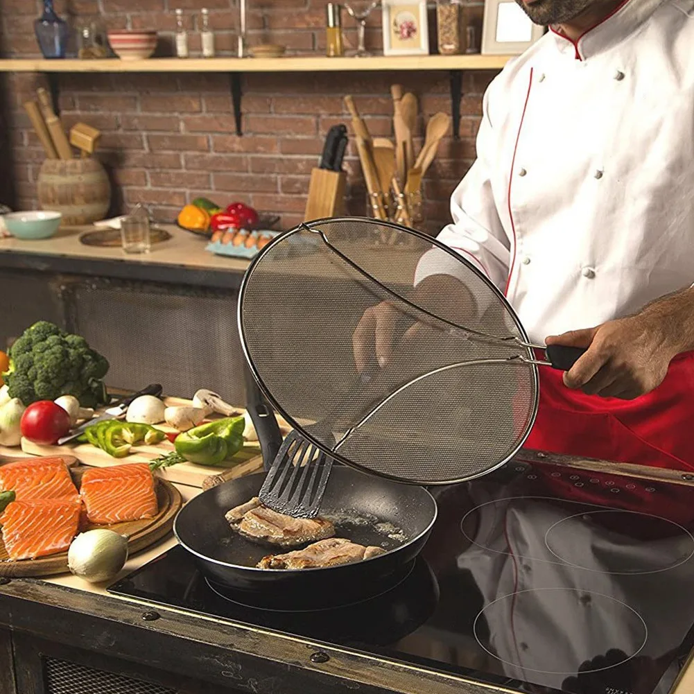 

13 Inch Grease Splatter Screen For Frying Pan, Protects Skin From Burns, Splatter Guard For Cooking, Keeps Kitchen Clean