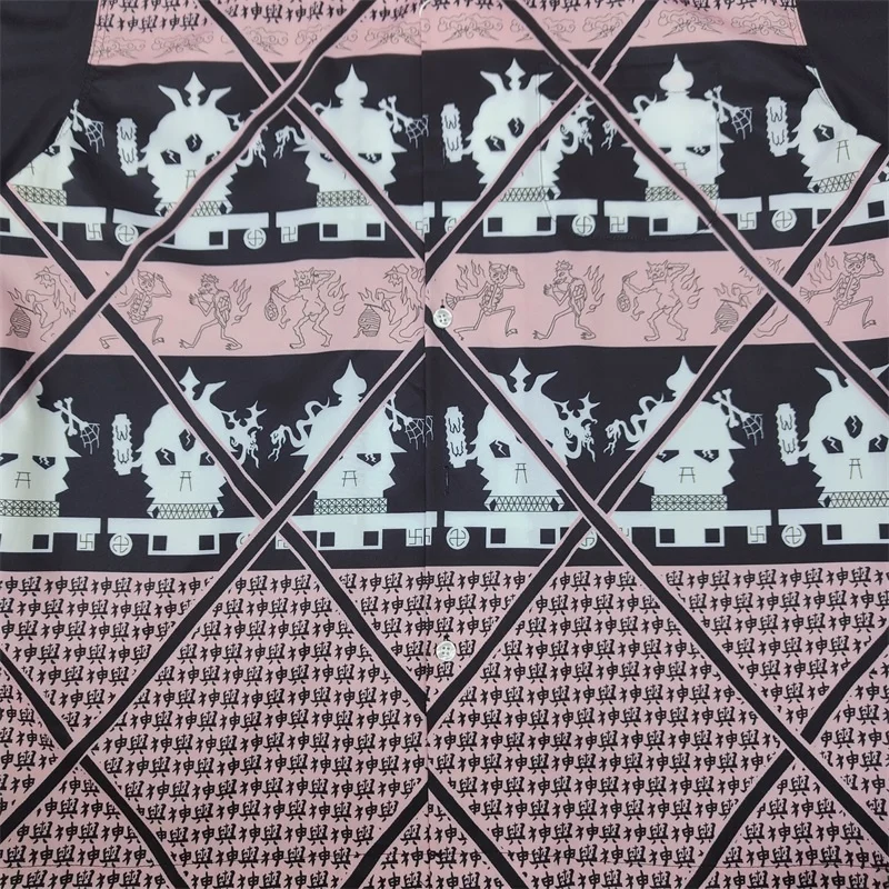 High quality WACKO MARIA Color blocking Fashion Printing Heaven Tokyo Hawaii Short Sleeve Shirt Men's and Women's Casual Tops