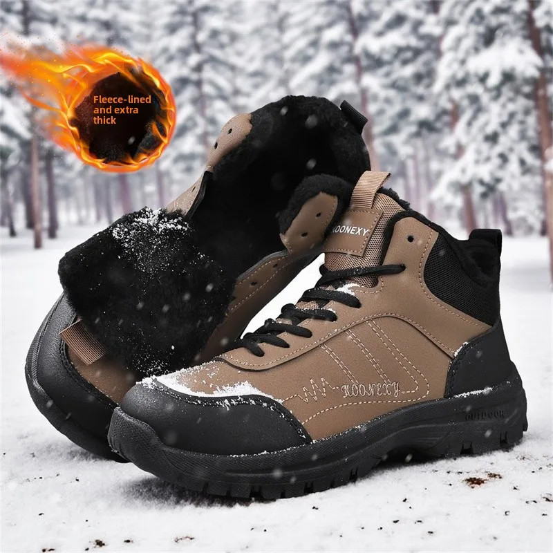 

Winter Men's Fleece Warm High Top Boots Comfort Soft Anti Slip Hiking Men Shoes Fashion Velvet Casual Sneakers Zapatillas Hombre