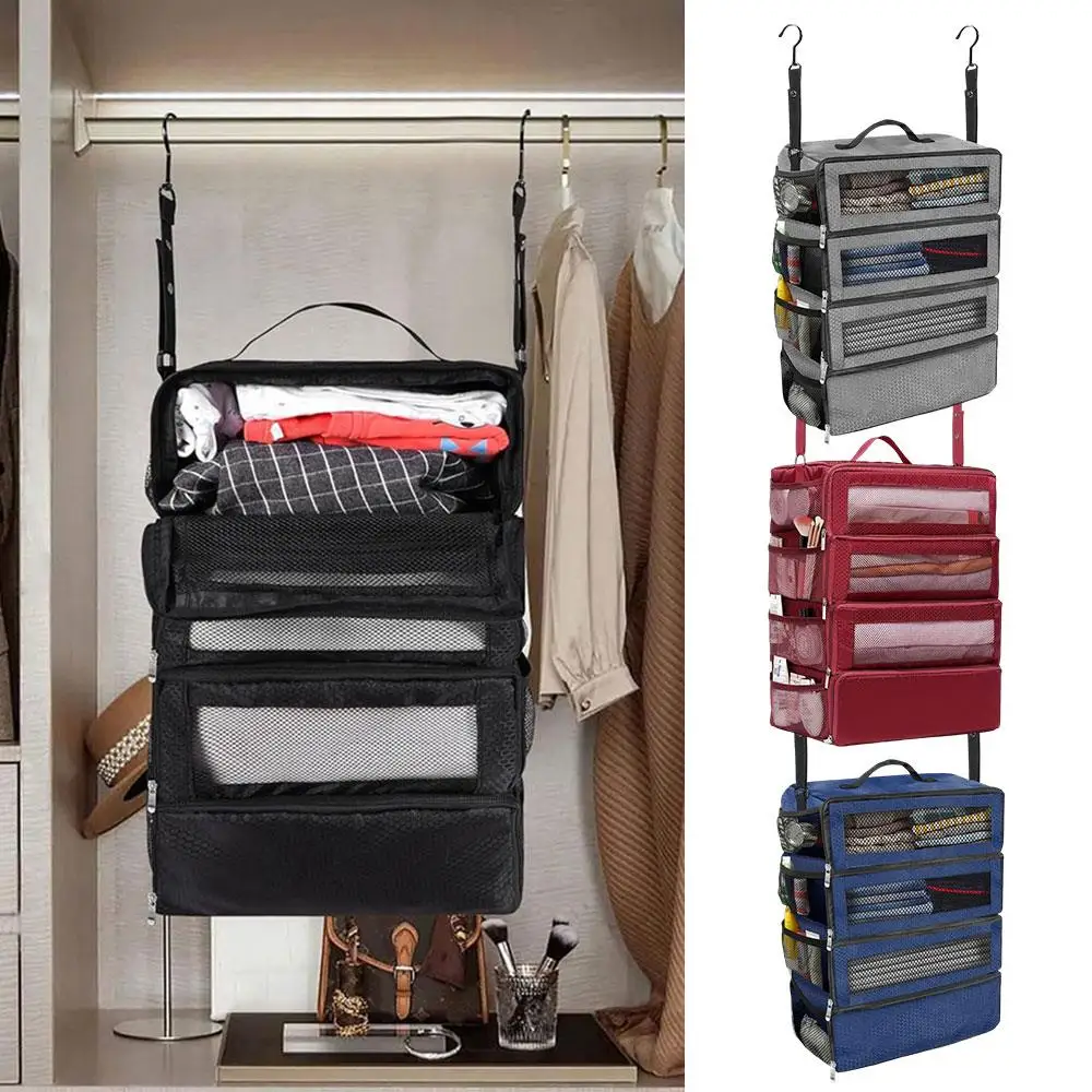 

1PC Large Capacity Hanging Storage Bag Oxford Cloth Storage Bag Travel Bag Wardrobe Multi-layer 4 Floor Foldable Storage Pouch