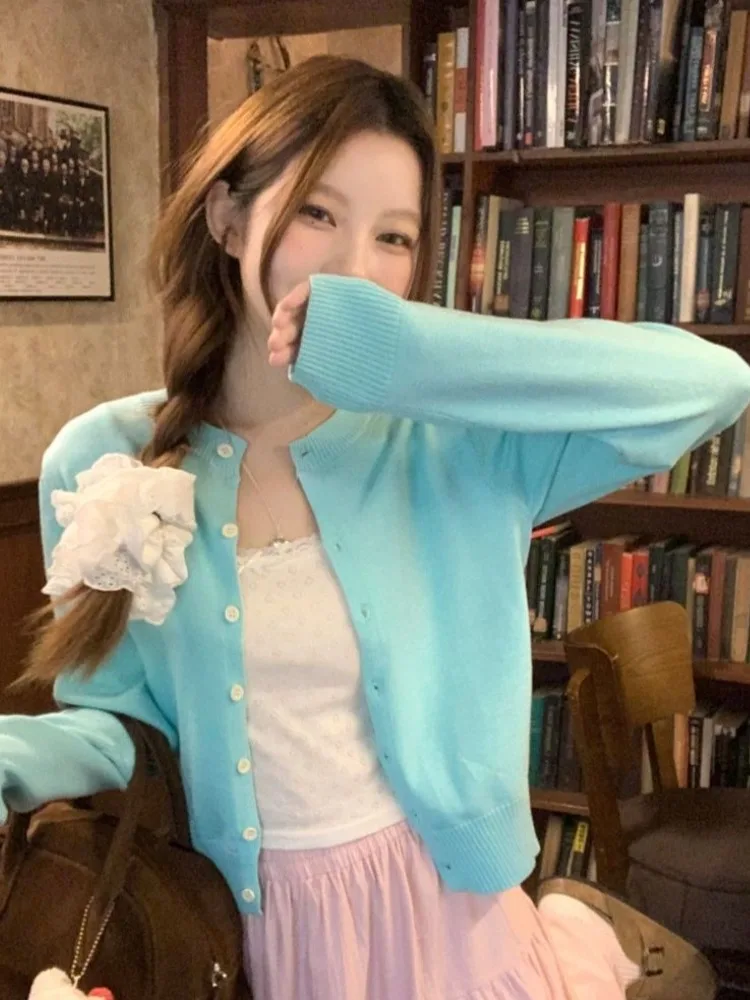 

Японский вязаный открытый кардиган с вышитыми буквами Ne Long Sve, женский свободный повседневный осенний топ на одной пуговице