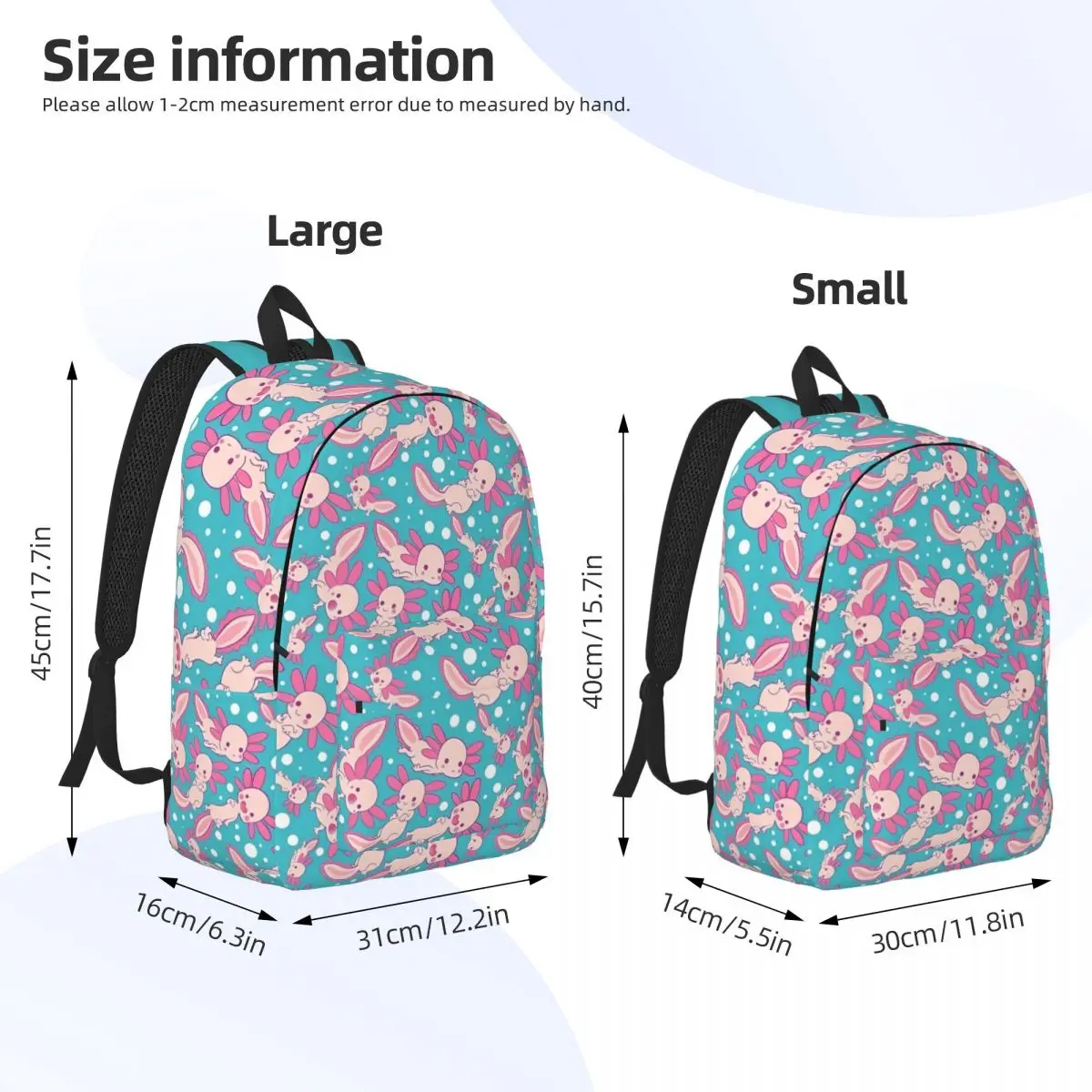 Cartoon Axolotl Cool Backpack para homens e mulheres, ao ar livre, estudante, caminhadas, viagem, laptop, computador, sacos de lona