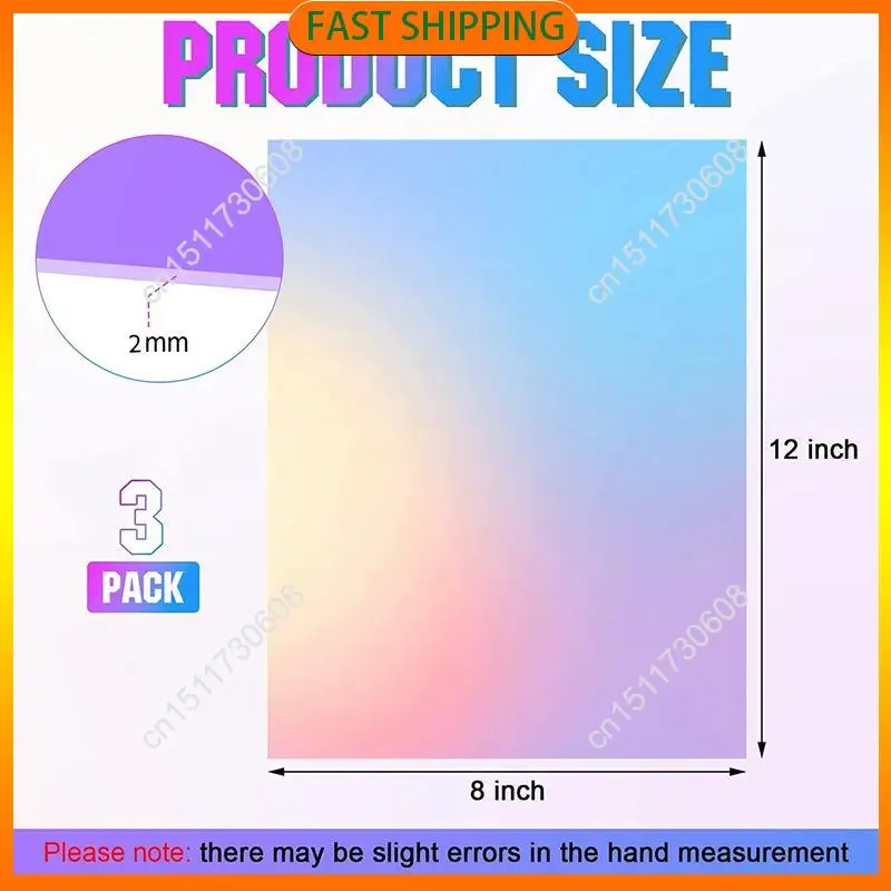 اشتري الآن لوح أكريليك مشع ملون من الأكريليك الشفاف قزحي الألوان، لوح أكريليك مقطوع بالليزر، 8 × 12 بوصة (3 عبوات، سميك 2.6 مم)
