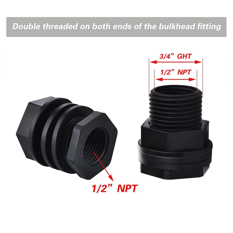 AB15-10Pc Bulkhead Fitting,Garden Hose Threaded 3/4In Male Ghtx1/2In Female NPT Double Threaded Bulkhead Water Tank Connector