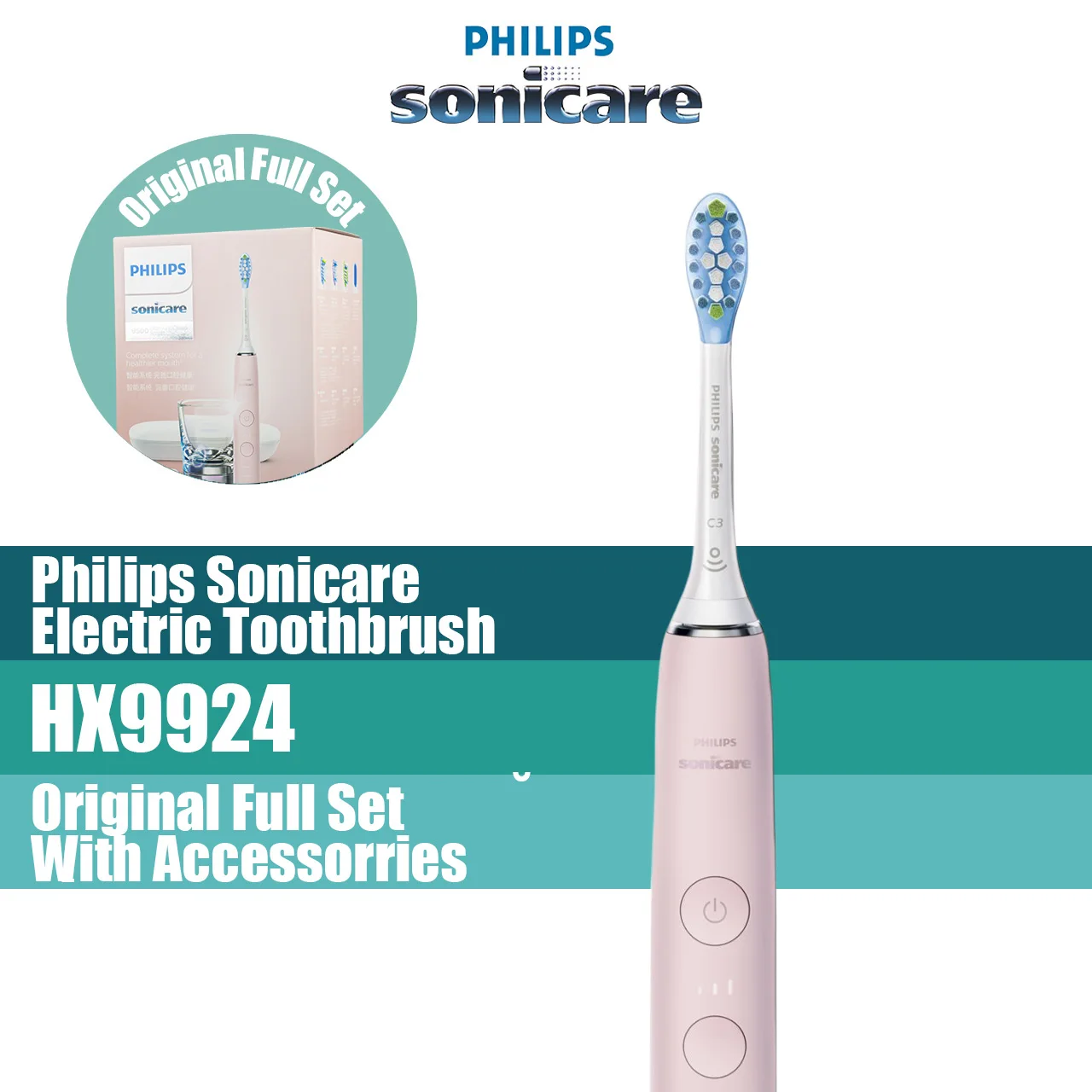 Philips Sonicare DiamondClean HX9924 electric toothbrush rechargeable  Philips 4 Replacement Heads Adult Pink