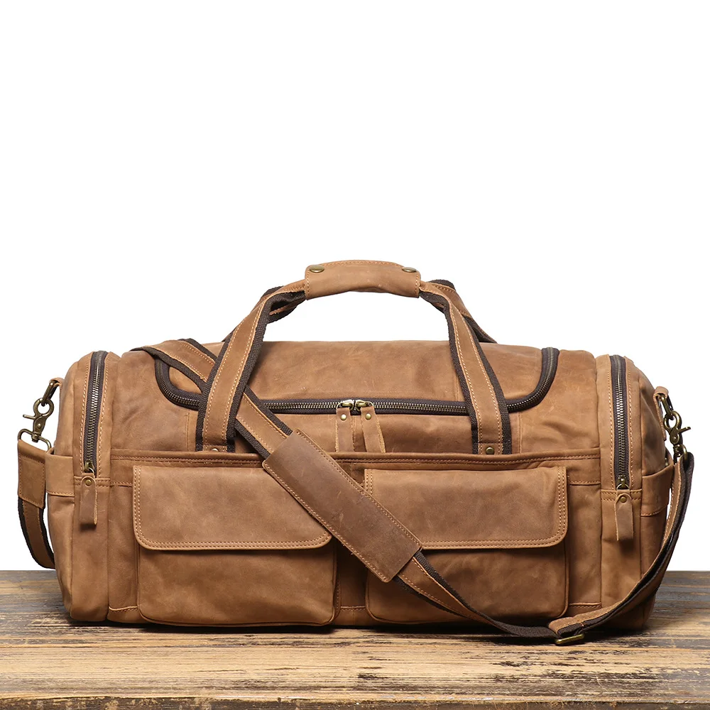 

LJ-0571-2 Large Capacity Men's Handbag for Business Trips, Vintage Leather Single Shoulder Crossbody Luggage Bag