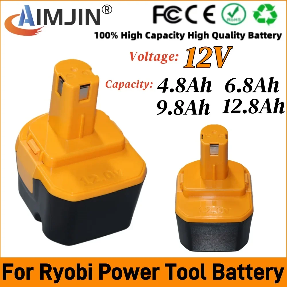 

For Ryobi 12V 4.8/6.8/9.8/12.8Ah Ni-MH Battery Compatible B-8286,BPT1025,RY-1204,BID-1229,CTH1201 Rechargeable Batteries