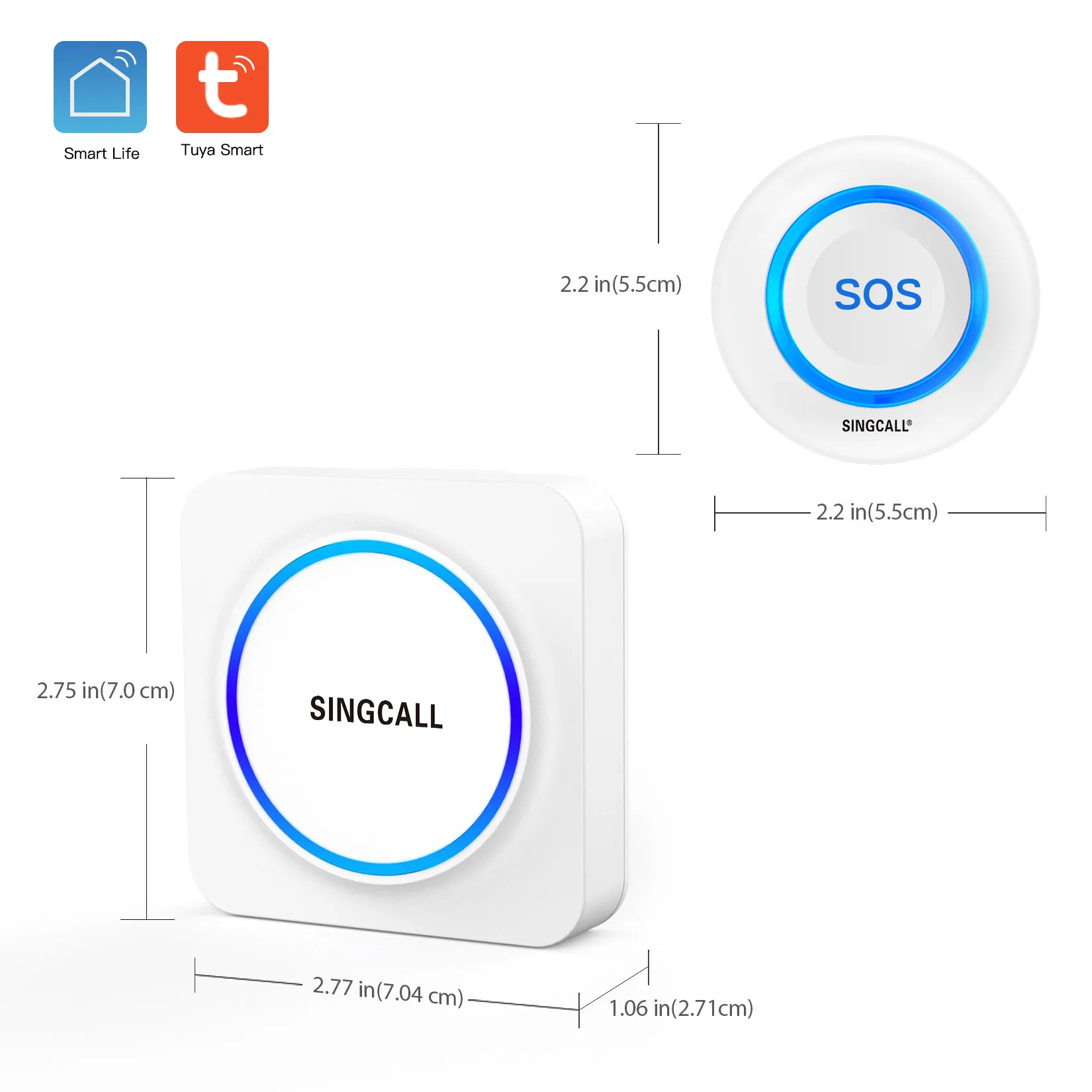 SINGCALL Tuya WiFi Smart Home Wireless Caregiver Pager System 1 WiFi SOS Button, 1 Plugin Receiver for Elderly, Patient