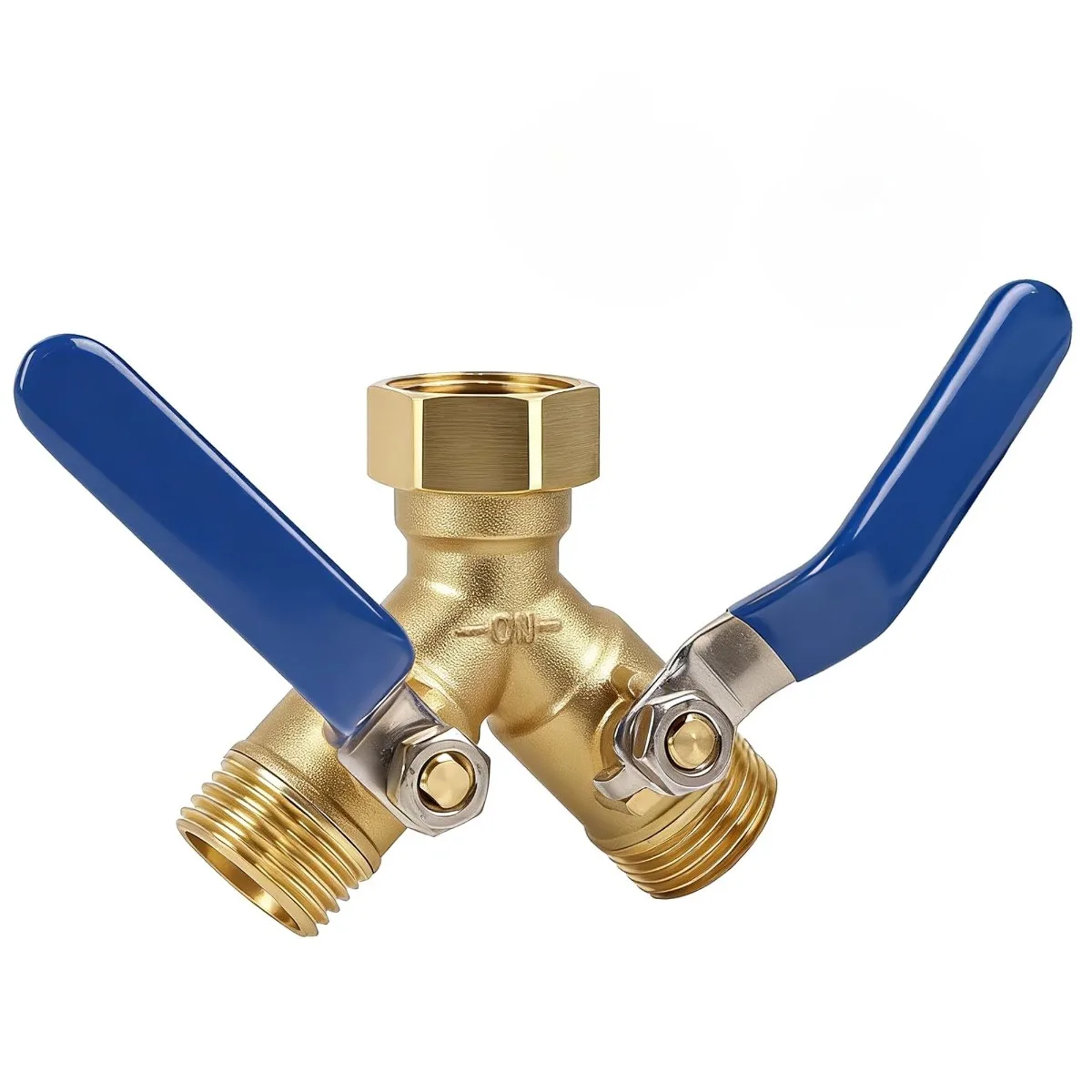Solid Brass Y Connector with 3.6-Inch Ergonomic Handles, Full Flow 3/4