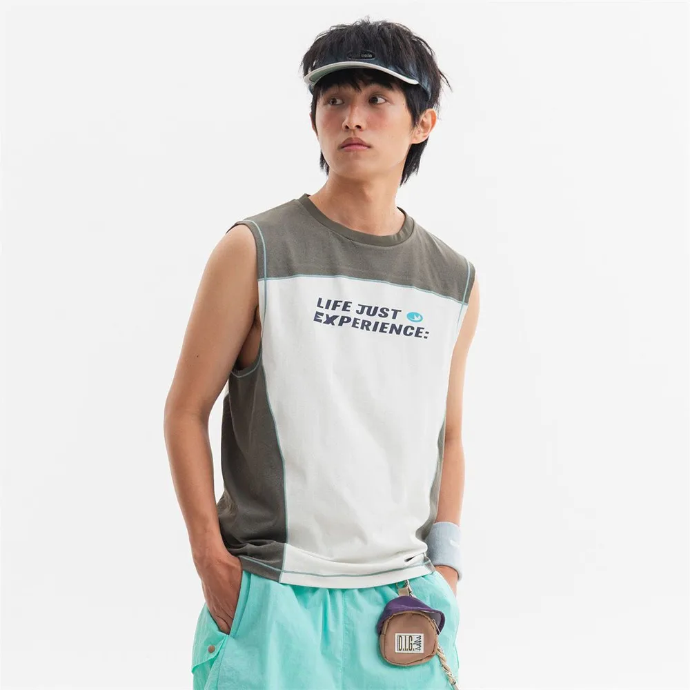 

MWJLPWQ Mens Color Block Sleeveless Tank Top With Slogan Print Casual Athletic Crew Neck Shirt For Gym And Streetwear 15630
