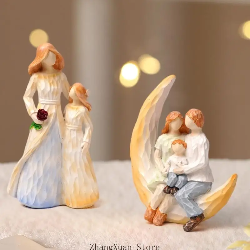 Familienfiguren, Harz, Familienskulptur, Mutter und Tochter, Statue, Heimdekoration, Muttertagsgeschenk für Mutter, 3 x – Detail 4