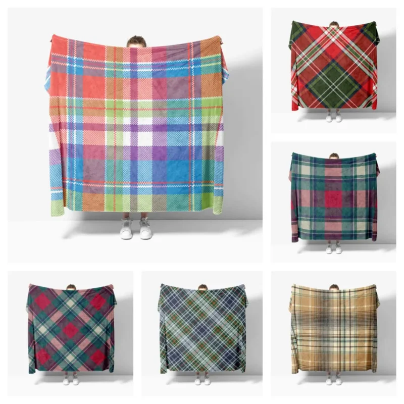 

Nordic Vintage Plaid Soft Flannel Blanket Breathable Ultra Warm Bedding & Travel Customizable Bed Blankets