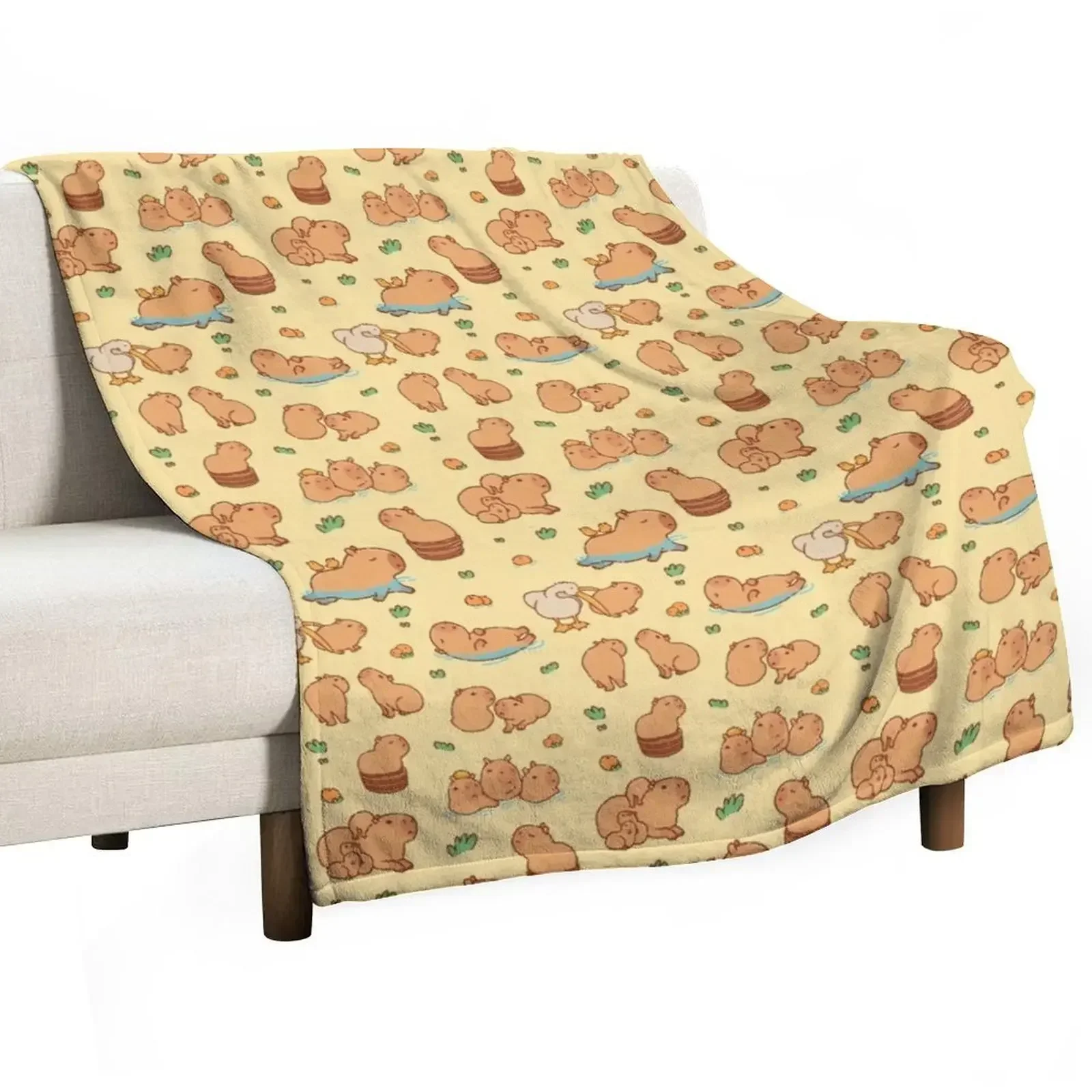 Capybara cute seamless pattern, yellow background Throw Blanket Winter beds Plaid on the sofa Blankets