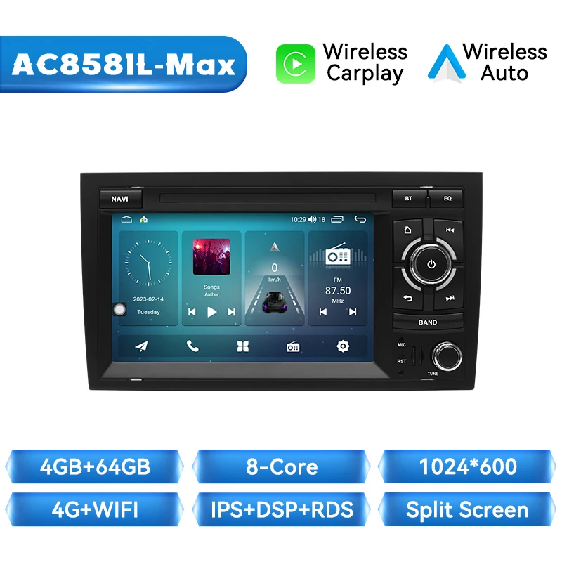 Draadloze CarPlay Android Auto Android 14 autoradio voor Audi A4 B6 B7 B8 S4 RS4 SEAT Exeo IPS touchscreen GPS navigatie BOSE multimediasysteem autoradio