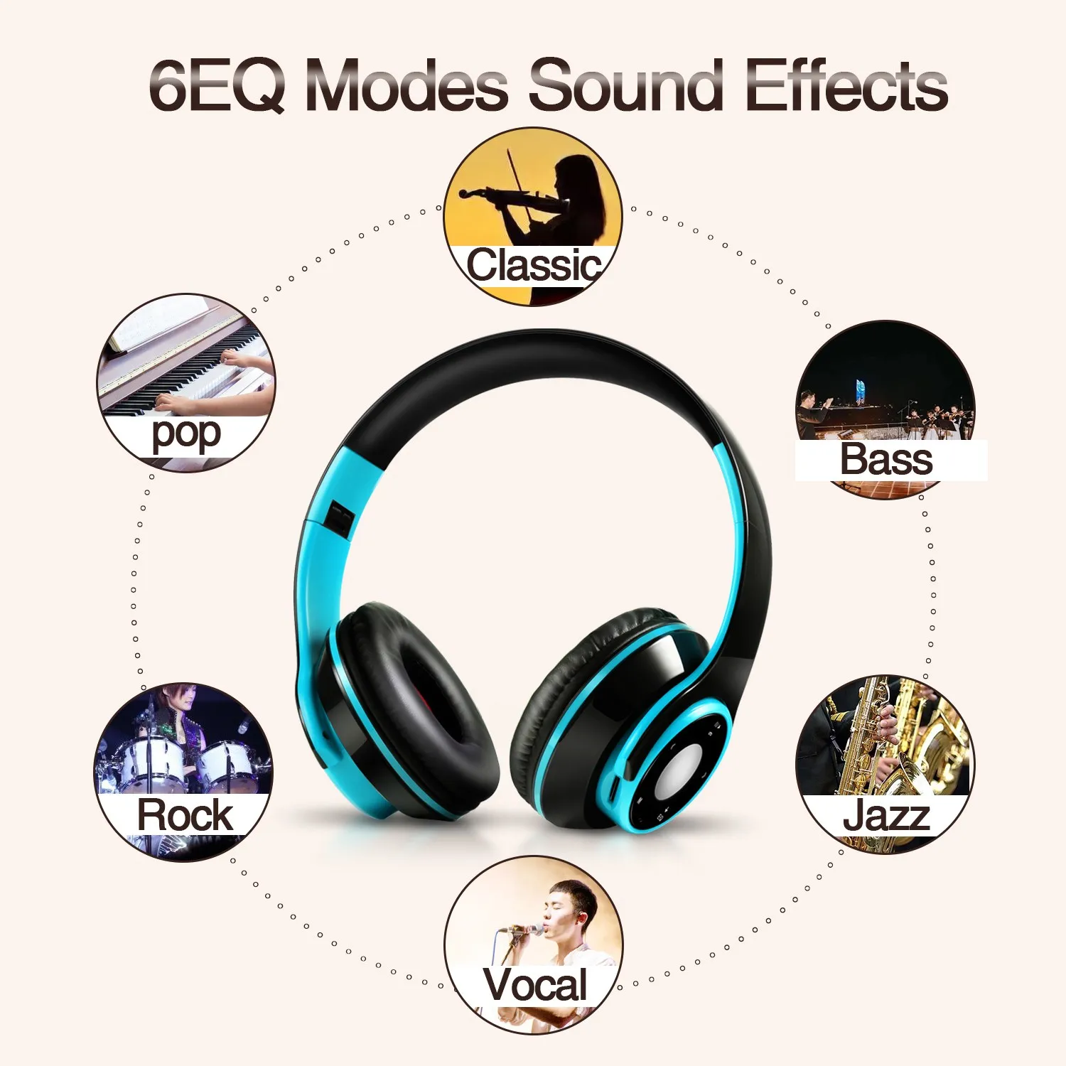 سماعة رأس بلوتوث ستيريو لاسلكية محمولة عازلة للضوضاء السلبية لهواتف iPhone والكمبيوتر اللوحي والكمبيوتر الشخصي وشاومي وسامسونج جالاكسي