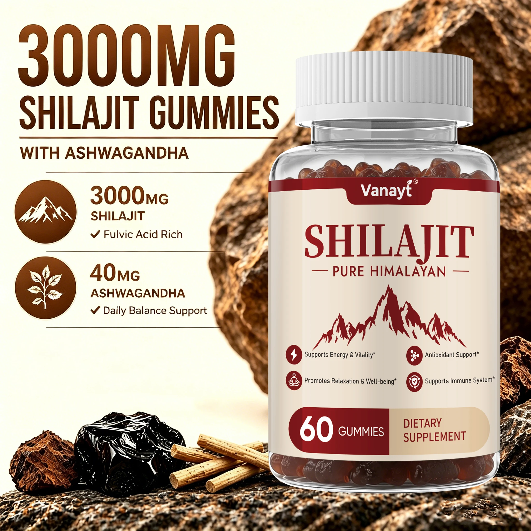 Health Wellness Gummies - Gomme minerali di Shilajit da 3000mg: