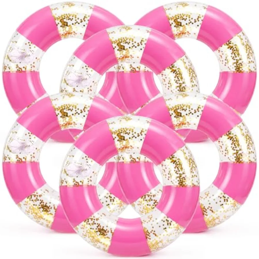 48 Giant Glitter Inflatable Swim Floats with Large Cup Holder Jumbo Pink Striped Pool Ring Fun Print Pool Lounger Tube for Adul