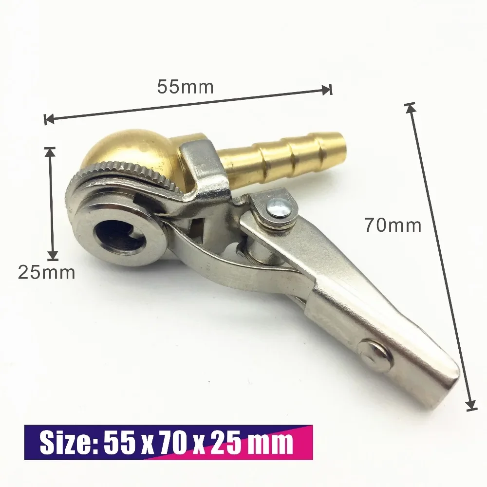 8x28mm Hose Barb,Clip-On Ball Foot Air Chuck,Open (Flow Through) ,Brass Stem,Tire/Tyre Inflator Gauge Fitting,Tire Repair Tools