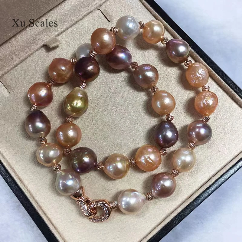 

12-14mm Edison Baroque Pearl Necklace Irregular Natural Freshwater Wrinkled Skin Colorful Dazzling Dark Fantasy Sweater Chain