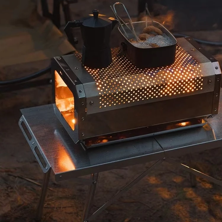 Camping Stove Outdoors Wood Burning Stove Stainless Steel Heating Stove Campfire Grill for Outdoors Cooking Camping