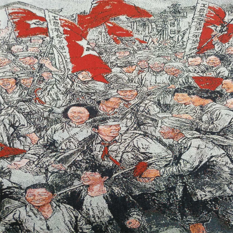 Chinese Old Color wall painting Jinggangshan Meeting Picture Pattern Embroidery Painting - Decorative Artwork for Home Decor