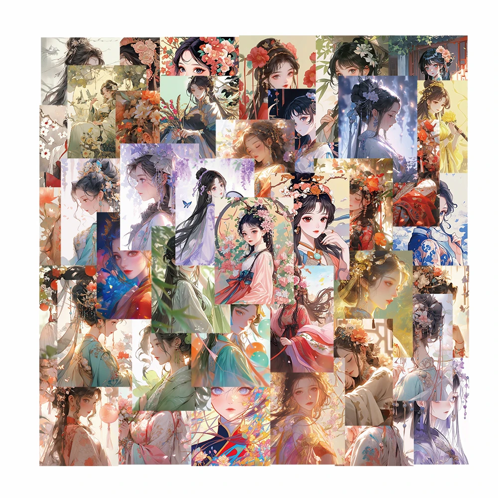 50PCS Oriental Stickers Chinese Style Ancient Costume Painting Decoration DIY Handbooks Desktop Notebook Refrigerator Stick