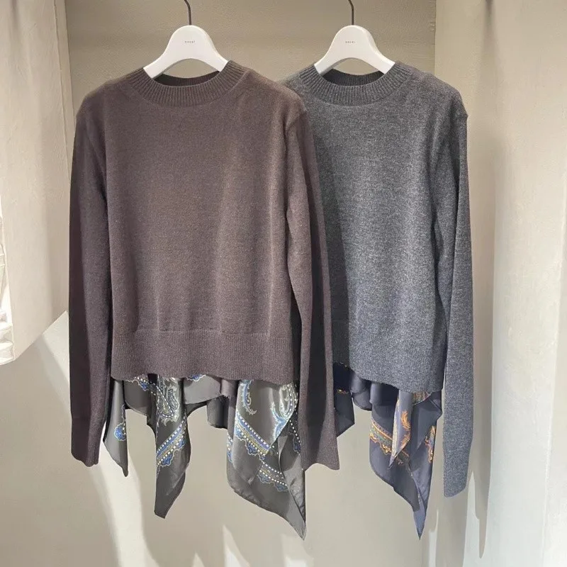 2025 New Autumn Patchwork Color Block Round Neck Sweater Unisex Loose Casual Long Sleeve Top
